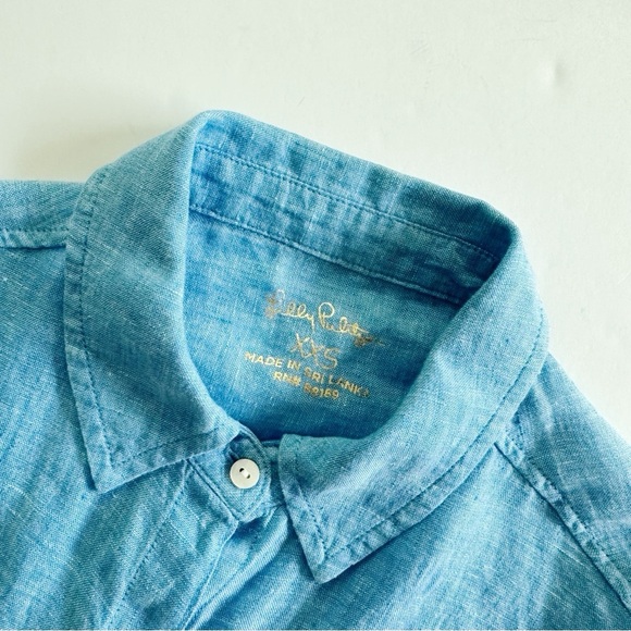 NEW Lilly Pulitzer Sea View Linen Button Down Top Beckon Blue & Sea Salt Shirt - Picture 9 of 11
